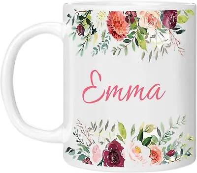 Personalised Floral Mug With Name Gift For Mum Dad Kids /Girls Tea Coffee Mug • £5.89