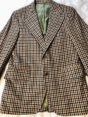 Vintage 70s Orange Green Houndstooth Blazer Jacket Sport Coat 39R • $45