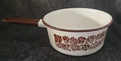 Vintage Enamel Ware Brown/white Flower Pattern  Sauce Pan (no Lid) Farmhouse  • $15