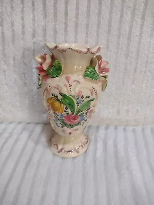 Vintage Capodimonte Ornate Porcelain Vase With Roses Hand Painted Handmade 3-D • £11.31