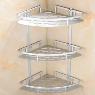 3 Tier Aluminum Bathroom Corner Shower Shelf Rack Organiser Caddy Shampoo Basket • £12.89