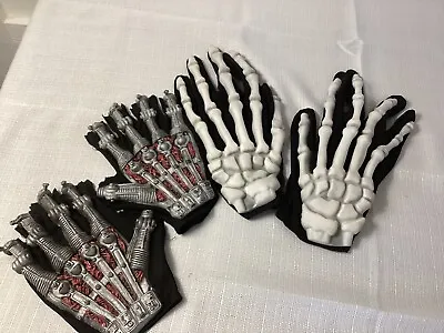 Halloween Skeleton Glow Hand Gloves. 2 Pair One Has Cut Off Fingertips. Vintage  • $24.95