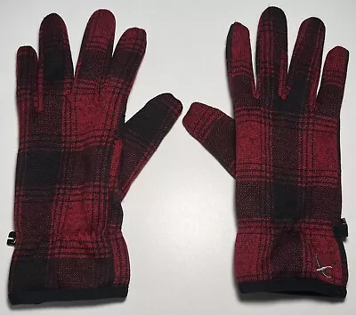 Eddie Bauer Fleece Gloves Womens Red Black Buffalo Plaid Size L / XL Scarlet • $14.99