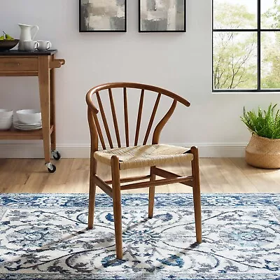 Modway Flourish Mid-Century Modern Rustic Farmhouse Wood Dining Chair In Walnut • $150.05