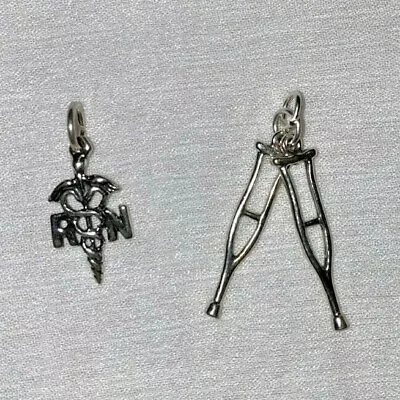 Sterling Silver 3d Crutches And RN Charm New Set Of 2 • $20