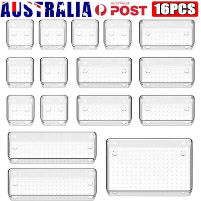 $29.98 • Buy 16PCS Drawer Desk Draw Cutlery Storage Tray Office/Home Kitchen Organizer Box AU