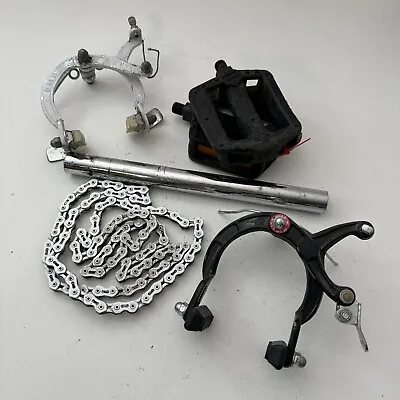 Old School BMX Bike Parts Lot GT CCA Post 22.2 White Chain MX 1/2 In Pedals L01 • $41.59