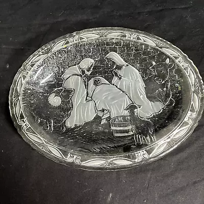 Mikasa Crystal 9  Clear & Frosted Oval Plate Depicting Nativity Scene Christmas  • $12.99