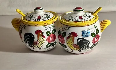 PY Ucagco Rose & Rooster Early Provincial Double Condiment Jar With Original Tag • $38.25