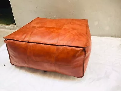 Real Leather Pouffe Style Pouf Footstool Stool Unstuffe Decorative Seat Retro • $152