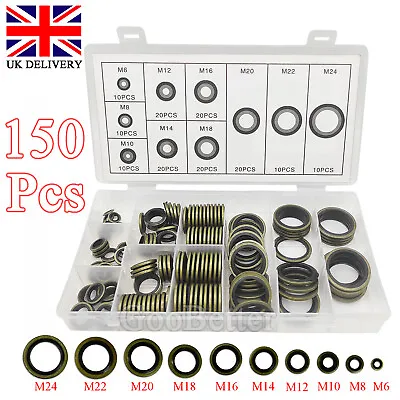 150Pcs Bonded Seal Oil Washer Set M6-M24 Bonded Oil Petrol Copper Sealing Washer • £12.14