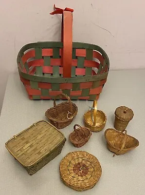 Vintage Antique Basket Lot Primitive Miniature Sweetgrass Lidded Handled 8P • $39.95