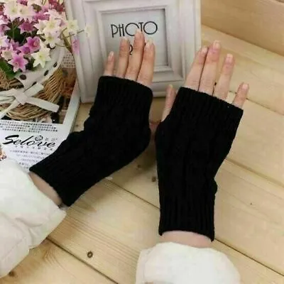 £3.45 • Buy Women's Cable Fingerless Gloves Knit Arm Warmers Long Sleeve Winter Warm Mittens