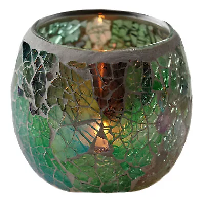 Crackle Votive Candle Tealight Holder - Opalescent Glass - Blue Cloud Tones • £9.99