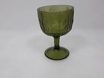 Vintage  Avocado Green Glass Goblet Embossed Oak Leaf Glassware • $4