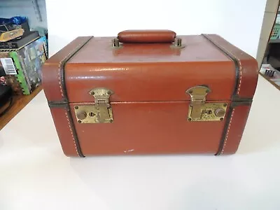 Vintage Leather Hard Side Make Up Train Case Brown Unbranded Good Condition • $25