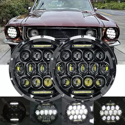 For Ford Mustang 1965-1978 7inch Round LED Headlights Halo DRL Angel Eyes Chrome • $45.99