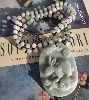 Natural Jade Rabbit Moon Necklace Elixir of Immortality Oval Pendant Beaded • $97.99
