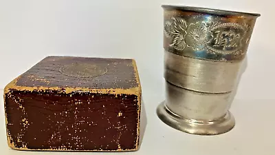 Vintage Ornate Silverplated Metal Collapsible Drinking Cup In Original Box Case • $29