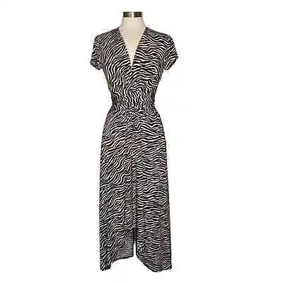 Michael Kors Brown Zebra Print Tie Back High Low Maxi Dress Women’s Size 6 • $29.99