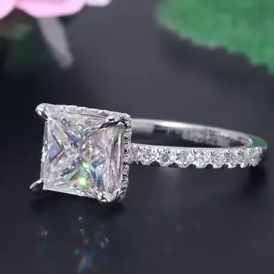 3.3CTW Princess Cut Moissanite Hidden Halo Engagement Ring 14k White Gold Plated • $167.70