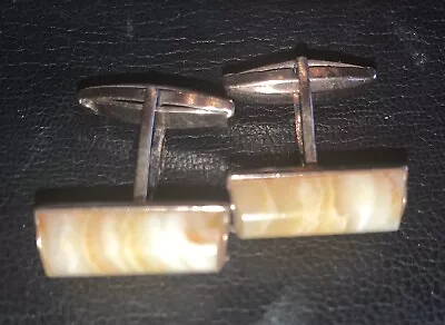 18ct Solid Gold Vintage Cuff Links Agate  & HEAVY 9.8g = £325 Gold Scrap Value ! • £275