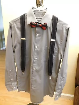 Van Heusen Mens Dress Shirt WITH BOW TIE + SUSPENDERS Combo Gray FITTED 14 1/2   • $21.95