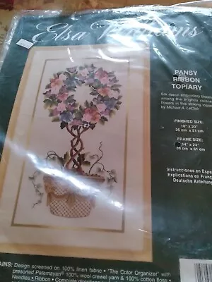 Elsa Williams  Crewel And Embroidery Kit Called Pansy Ribbon Topiary • $5.99