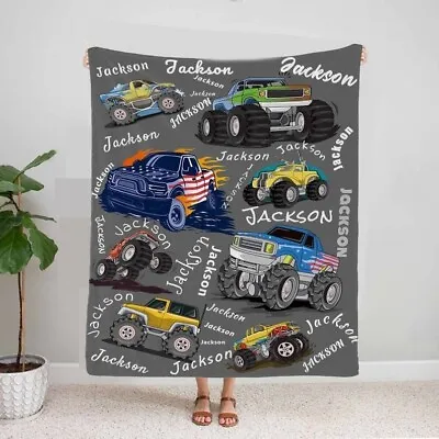 Personalized Monster Trucks Blankets GiftsCustomized Baby Name Blanket For Boys • $27.95