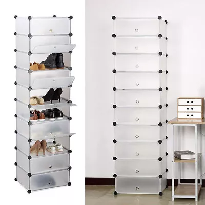 Interlocking Storage Organizer Shoe Rack Unit 10Tier Cube 20 Pairs Cabinet Shelf • £28.95
