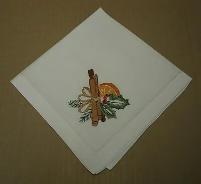 £4.99 • Buy Vintage White Linen Napkin With Embroidered Christmas Decoration