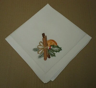 £4.99 • Buy Vintage White Linen Napkin With Embroidered Christmas Decoration