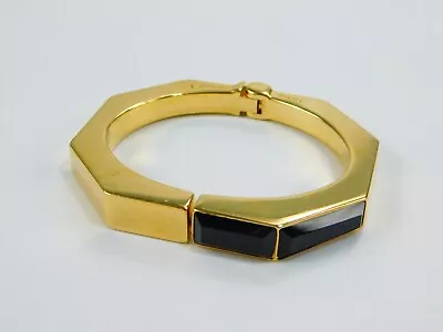 Vita Fede Italy S Gold Tone Black Rhinestone Octagonal Hinged Bangle Bracelet 6  • $54.99