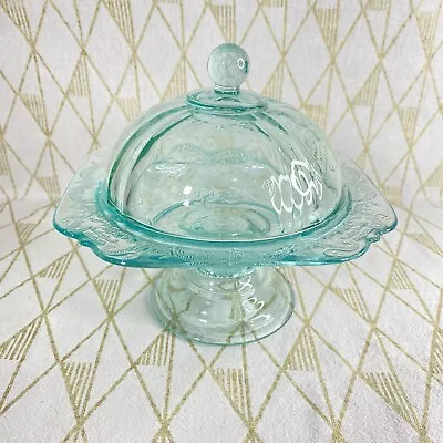 Vintage Federal Madrid Round Depression Glass Green Dome Covered Dish Pre Owned • $14.99