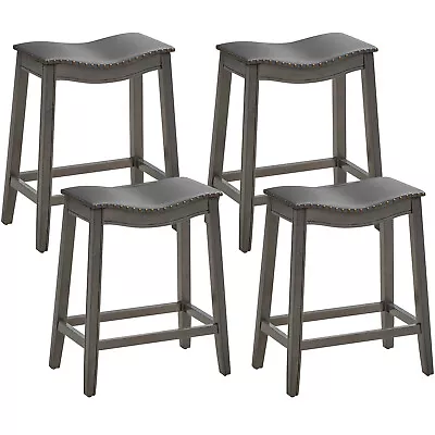 Set Of 4 Saddle Bar Stools Counter Height Kitchen Chairs W/ Rubber Wood Legs • $189.99