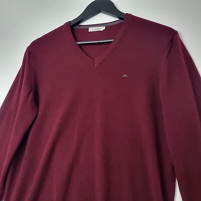 £19.95 • Buy J.Lindeberg Jumper Pure Merino Wool Mens Medium V Neck Burgandy Red