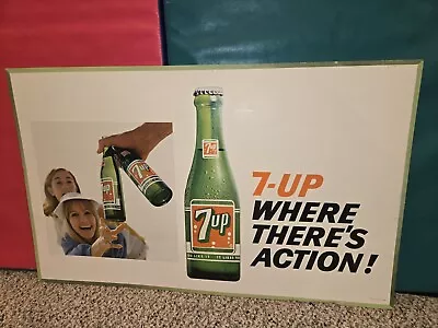 Vintage 60's 1965 Two-Sided 7-Up Heavy Stock Cardboard SignSeven-Up653134x21 • $175