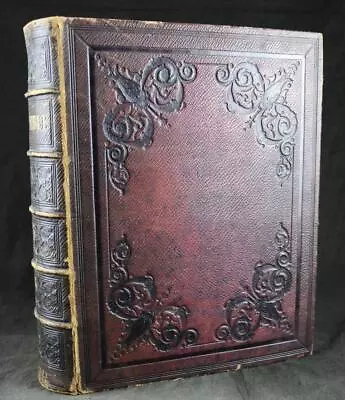 1838 King James Holy Bible Apocrypha Oxford Quarto Bourne Family History Binding • £29