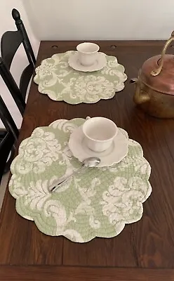 $16 • Buy C & F Sage Green & White Floral Quilted Round Placemat Set Of 2 16” Reversible