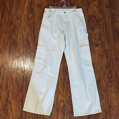 DIVIDED By H&M Womens Wide Leg Cream Cargo Denim Jeans Size 8 Pants 32x31 Skater • $24.98