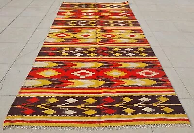 Authentic Hand Knotted Vintage Turkish Kilim Kilm Wool Area Rug 6.6 X 3.3 Ft • $0.99