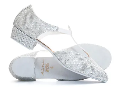 £26.50 • Buy Ladies Silver Glitter Dance Greek Sandal Teaching Jive Ceroc Salsa Shoe By Katz 