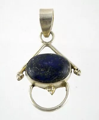 Vintage Sterling Silver Lapis Lazuli Cabochon Pendant 925 7.8g 1.75 Inch Length • $38