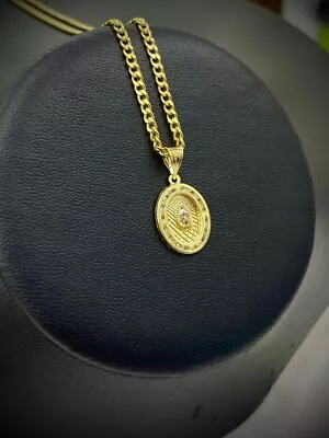 14k Oro Laminado Medalla De Virgen De Guadalupe & Cadena Para Mujer Niños Curb • $35.99