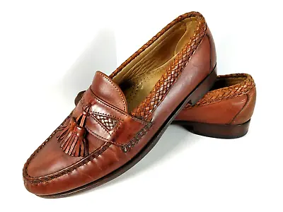 Allen Edmonds Maxfield Mens Brown Braided Woven Tassel Moc Toe Loafers Size 9 B • $39.33