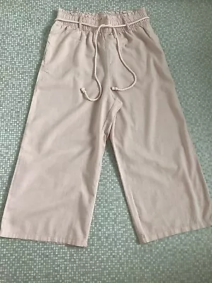 Bnwt H&m Wide Leg Cropped Pale Pink Cotton Trousers Size 14 • £7.50