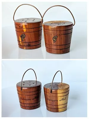 Vintage One Set Wood Bucket Salt & Pepper Shakers Swing Handle Cheboygen MI • $9