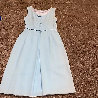 Vintage Blue Party A Line Sleeveless Dress 50s 60s 70s Mod MCM Front Bows Zipper • $19.99