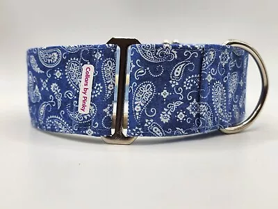 White Paisley On Blue Background Martingale Collar • $34