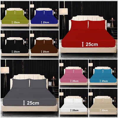 £5.99 • Buy Full Fitted Sheet Bed Sheets 100% Poly Cotton Single Double King Super King Size